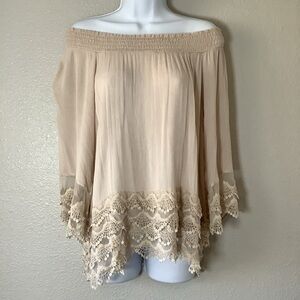 Kaktus Bohemian Hippie Festival Boho Coastal Cowgirl Crochet Peasant Blouse M